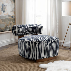 Contemporary Style 1pc Accent Chair Cylindrical Backrest High Density Foam Zebra Strip Fabric Midnight Blue Finish Primary Living Room
