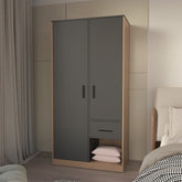 Matt Grey and Natural Oak 2-Door 1-Drawer Wardrobe