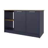 Kronos Blue and Natural Oak Kitchen Island with Storage Cabinet and Open Shelves