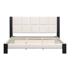 Boucle Cal King Bed frame with Cube headboard ,BEIGE + BLACK