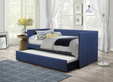Blue Fabric Upholstered 1pc Day Bed with Pull-out Trundle Nailhead Trim Wood Frame Furniture