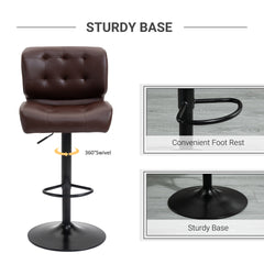 HOMCOM Bar Height Bar Stools Set of 2 with Adjustable Seat, Thick Padded Cushion and Metal Footrest for Home Bar, Brown