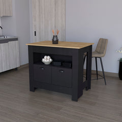 Kitchen Island Geneva, Black / Macadamia