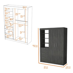 Tempe 3 Drawers Armoire, 3-Tier Shelf, 2-Door