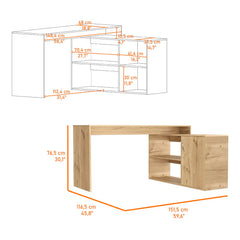 Dallas L-Shaped Home Office Desk, Two Shelves, Single Door Cabinet