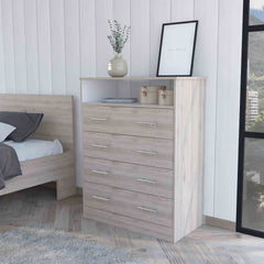 Lagos Four Drawer Dresser, One Shelf, Superior Top, Light Grey and White