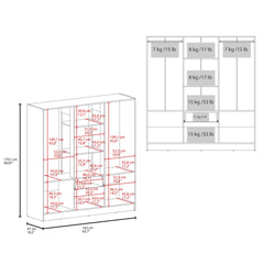 FM FURNITURE Olin 6-Door Wardrobe with Shelves and Drawer, Multistorage inch