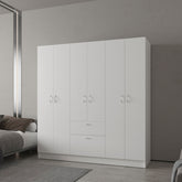 FM FURNITURE Olin 6-Door Wardrobe with Shelves and Drawer, Multistorage inch