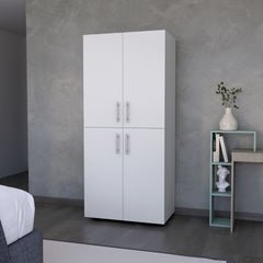 Hazel Armoire in melamine with 2 doors , 4 shelves and 2 clothes hanging bar