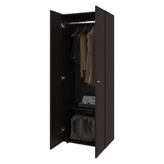 FM FURNITURE Basin 2-Door Tall Wardrobe Cabinet 66.9 inchH, Bedroom, Stained Walnut