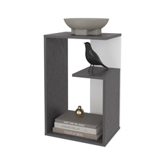 FM FURNITURE Vega Side Table in melamine with open storage,Onix and White