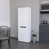FM FURNITURE Keyser Multistorage Kitchen Pantry with 5 Shelves and 4 Doors, White/Black