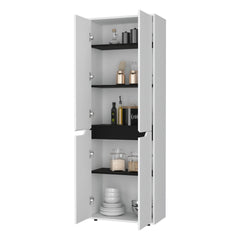 FM FURNITURE Keyser Multistorage Kitchen Pantry with 5 Shelves and 4 Doors, White/Black