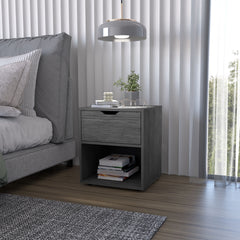 FM FURNITURE Elliott Nightstand with Elegant Drawer and Open Shelf, Ligth Gray