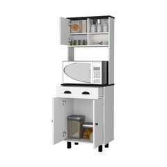 FM FURNITURE Tacna Kitchen Pantry with ample storage, 2 open shelves, 1 drawer, 1 cabinet, 2 shelves, White+wengue