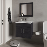 Slater Floating Bathroom Vanity Set with Sink, Two-Door Cabinet, and Mirror,Wengue