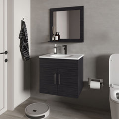 Slater Floating Bathroom Vanity Set with Sink, Two-Door Cabinet, and Mirror,Wengue