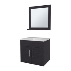 Slater Floating Bathroom Vanity Set with Sink, Two-Door Cabinet, and Mirror,Wengue