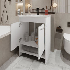 Shell Bathroom Vanity with 2 Doors and Open Storage, White