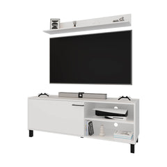 FM FURNITURE Bitter Springs Tv Stand 65" in melamine with Open Storage,pneumatic arms and 1 Door, White