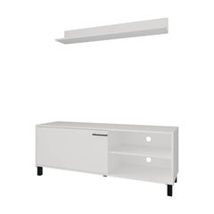 FM FURNITURE Bitter Springs Tv Stand 65" in melamine with Open Storage,pneumatic arms and 1 Door, White