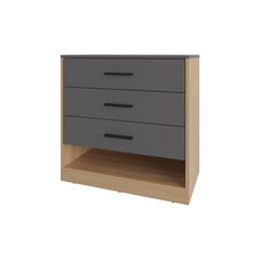 Lowrys Dresser with 3 Drawers and Open Shelf, Natural Oak and Matt Grey