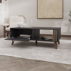 Govan Coffee Table with a Door, Conical Legs, and Open Storage, Wengue