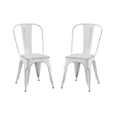 Set of 2 Sanded Matte White Industrial Metal Dining Chairs 18 Inch Seat Height Stackable, Indoor Outdoor, Lightweight Easy-Clean Surface, Easy Assembly, Durable Modern Design, For Kitchen Cafe Bar