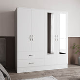 Gangi 160 Armoire, 4-door wardrobe , Two Mirrors, Metal Hardware, Two Drawers, Rod, Ten Shelves, White -Bedroom