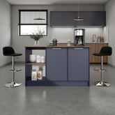 Kitchen Island 35.7" H, 2 Doors, 6 Shelves, Alby Blue / Natural Oak - Kitchen