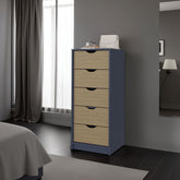 Dresser 42.4 inch H, 1 Drawer, 5 Shelves, Alby Blue / Natural Oak - Bedroom