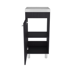 Bathroom Vanity with Sink, 1 Door, 4 Legs, 2 Shelves, Black Wengue