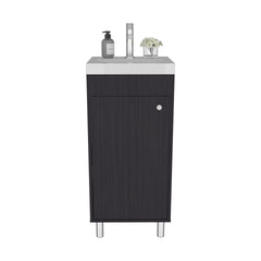 Bathroom Vanity with Sink, 1 Door, 4 Legs, 2 Shelves, Black Wengue