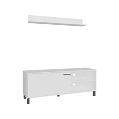 Living Room Set,, Tv Stand + Wall Shelf, 1 Door, 3 Shelves, White