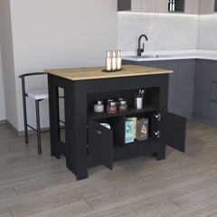 Floyd Kitchen Island 35" H, whit 2 doors, 3 shelves, Black/Macadamia