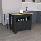 Floyd Kitchen Island 35" H, whit 2 doors, 3 shelves, Black/Macadamia
