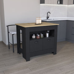 Floyd Kitchen Island 35" H, whit 2 doors, 3 shelves, Black/Macadamia