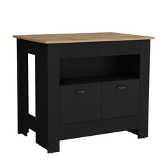 Floyd Kitchen Island 35" H, whit 2 doors, 3 shelves, Black/Macadamia