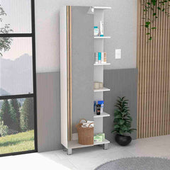 Linen Single Door Cabinet 62" H, Five External Shelves, Four Interior Shelves, White