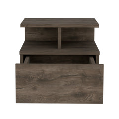 Floating Nightstand 12"H, Wall Mounted with Single Drawer and 2-Tier Shelf, Dark Walnut