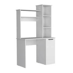 Muncy Computer Desk with Ample Work Surface, Hutch Storage and Single Door Cabinet with 3-Tier Shelves, Black