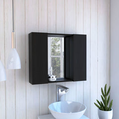 Medicine Double Door Cabinet 19" H, One External Shelf, Black