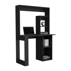 Writing Computer Desk with Storage Shelves and Hutch, Black
