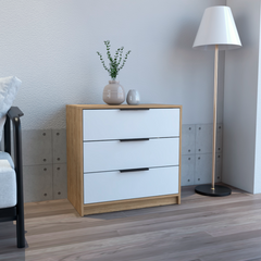Dresser 27 inchH, 3 Drawers Dresser, Superior Top, White / Light Oak