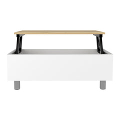 Aran Lift Top Coffee Table, Storage Compartment, White / Light Oak