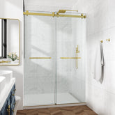 60*72" Frameless Double Sliding Shower Door, Double Shower Door, 3/8″ (10mm) SGCC Tempered Glass, Stainless Steel Gold