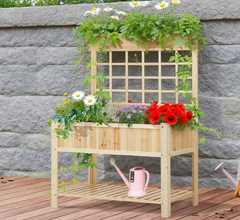Wooden Raised Garden Bed , Coutryside Style Elevated Planter Box Stand w