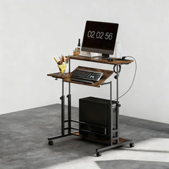 Adjustable Standing Desk Stand Up Desk with Tiltable Tabletop, Wheels, Shelf