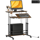 Adjustable Standing Desk Stand Up Desk with Tiltable Tabletop, Wheels, Shelf