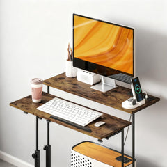 Adjustable Standing Desk Stand Up Desk with Tiltable Tabletop, Wheels, Shelf